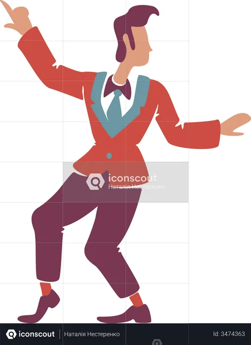 Handsome guy in red blazer with hand up  Illustration