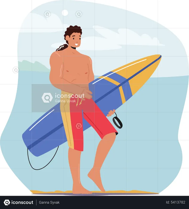 Handsome man going for surfing  Illustration