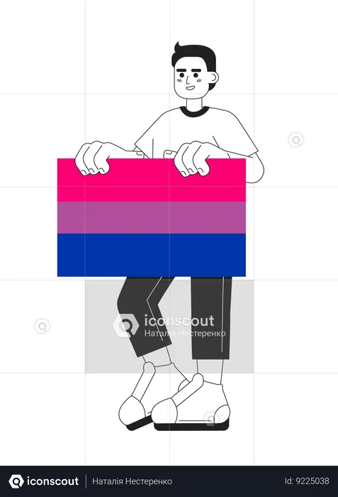 Handsome man holds bisexual flag  Illustration