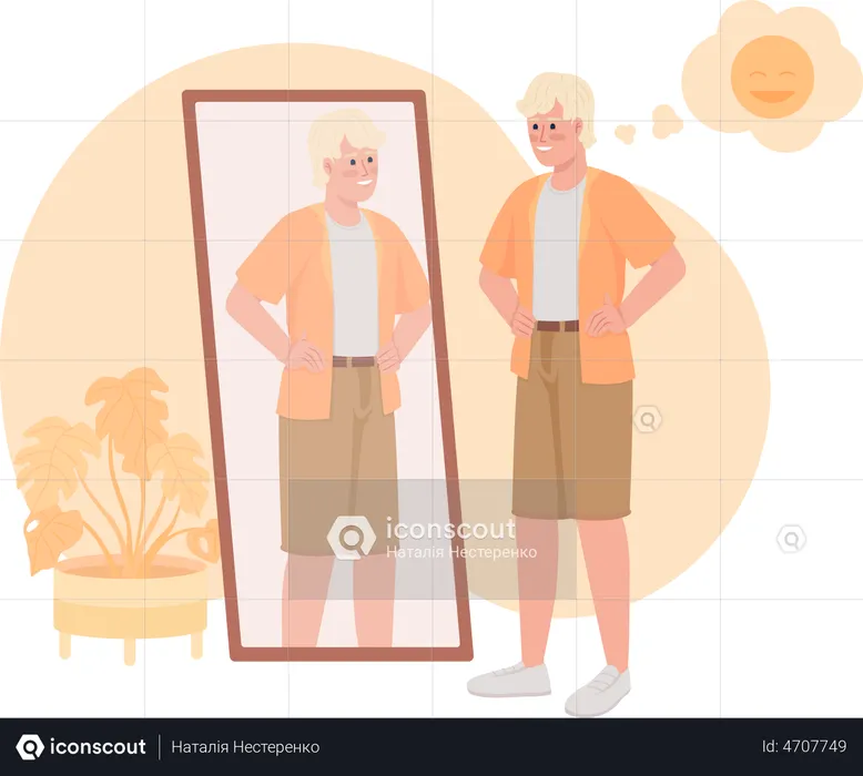 Handsome man looking in mirror  Illustration