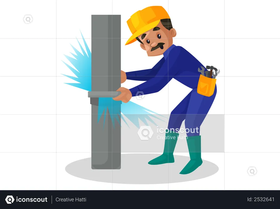 Handy man adjusting pipeline  Illustration
