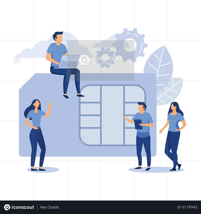 Mobile SIM-Karte, Mikroschaltung, flache Vektorgrafik für das Kommunikationsschema von Mobiltelefonen  Illustration