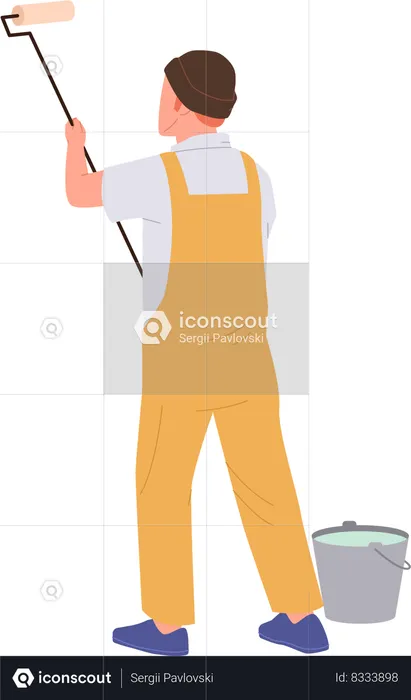 Handyman professional painter character engaged in home renovation  Illustration