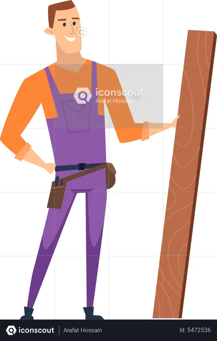 Handyman standing with wooden  Illustration