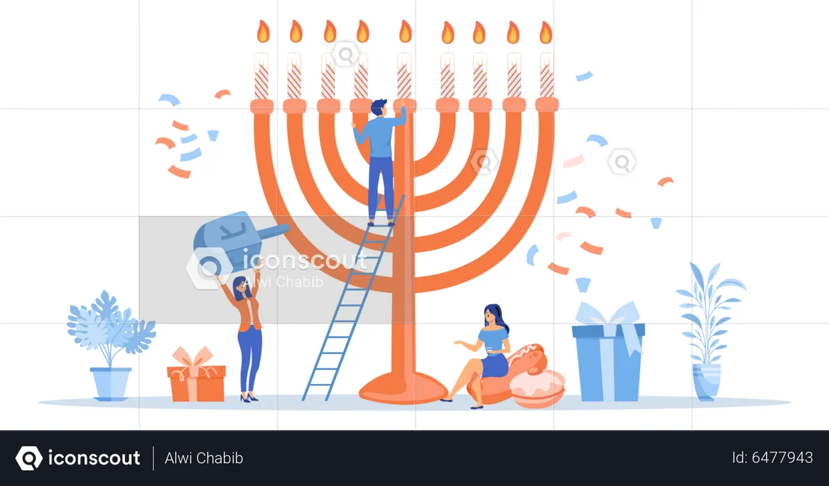 Hanukkah holiday menorah decoration  Illustration