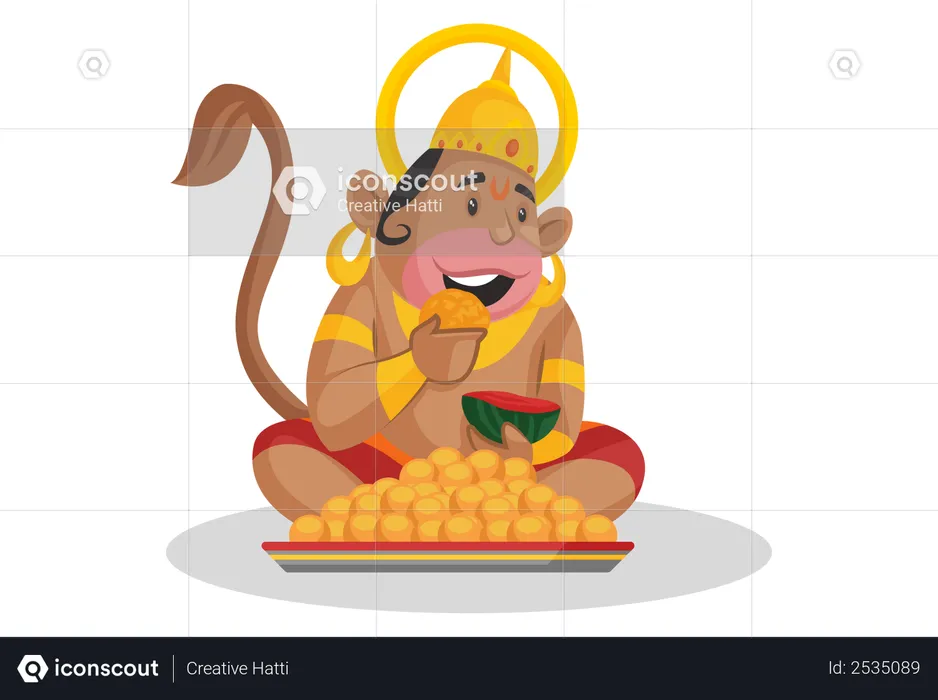 Hanuman eating laddoos  Illustration