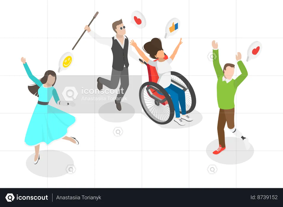 Happy Active Disabled People,  Illustration