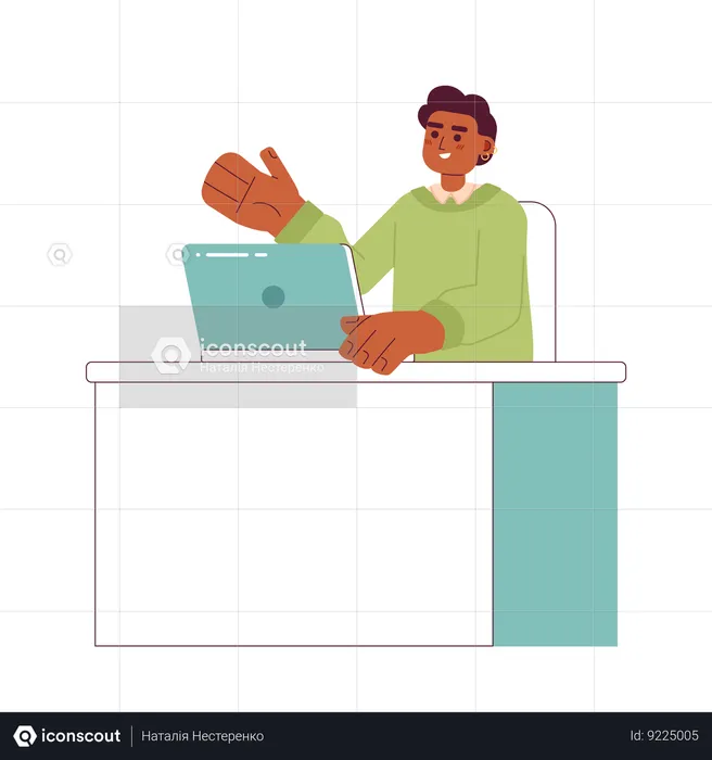 Happy african american worker near laptop  Illustration