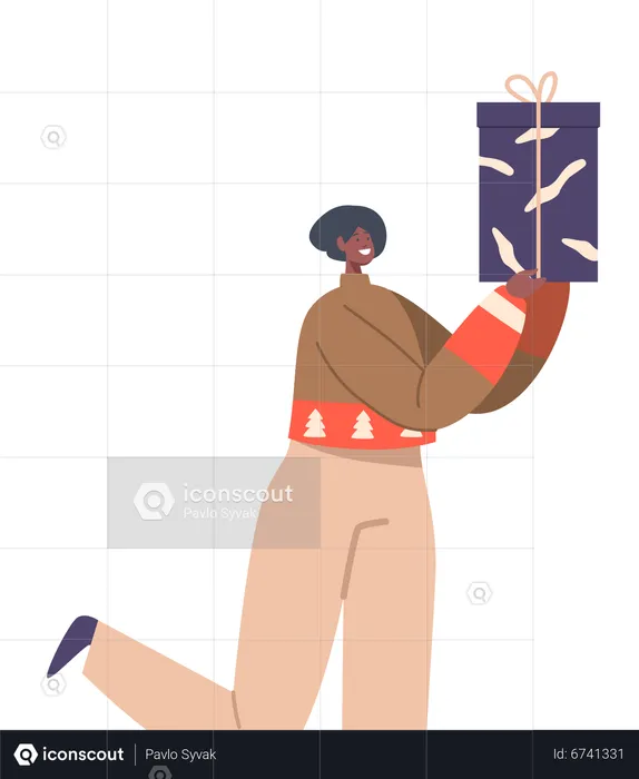 Happy African Female Receive Present  Illustration