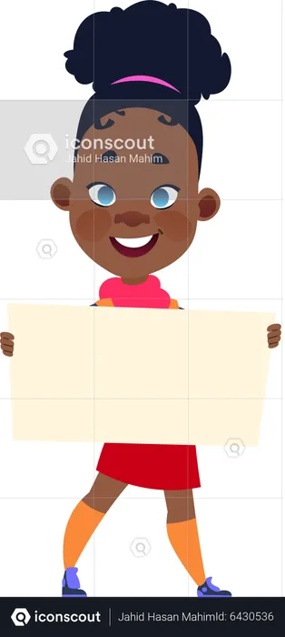 Happy african girl holding banner  Illustration