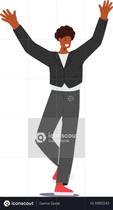 Happy African male Waving Hands  Illustration