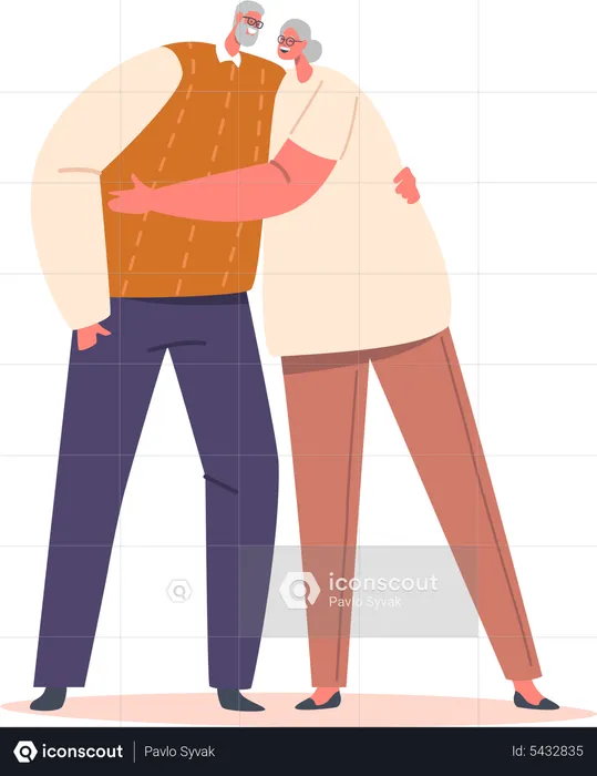 Happy Aged Couple Hug  Illustration