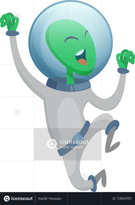Happy Alien jumping in air  Illustration