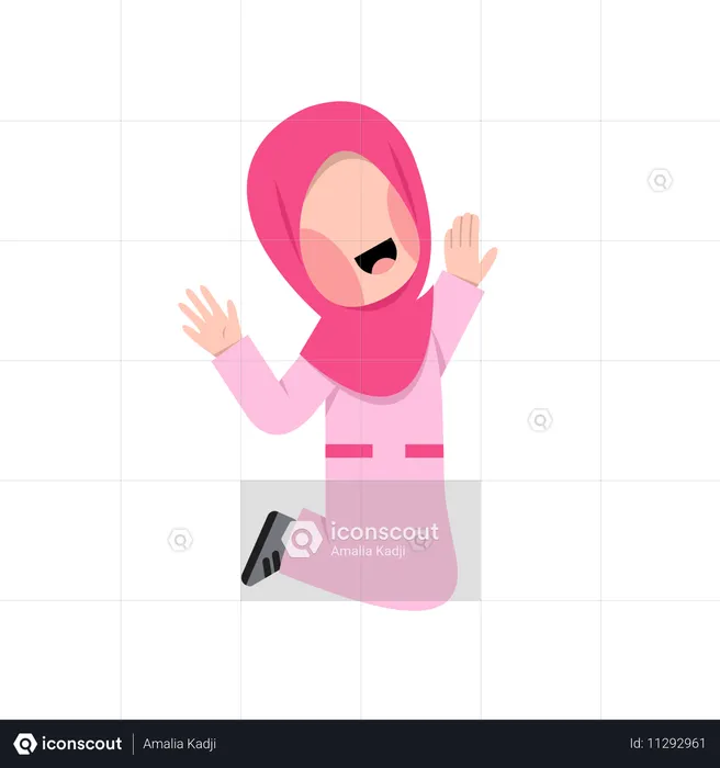 Happy Arabic Girl jumping in air  Illustration