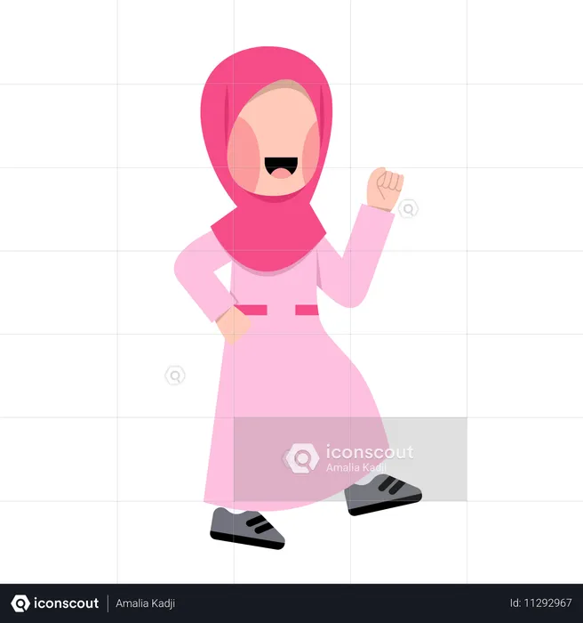 Happy Arabic Girl walking  Illustration