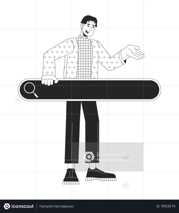 Happy asian man with search bar  Illustration