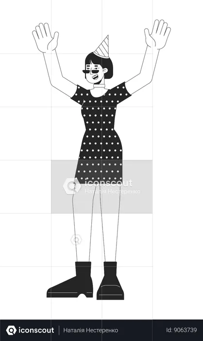 Happy Asian woman is enjoying at party  Illustration