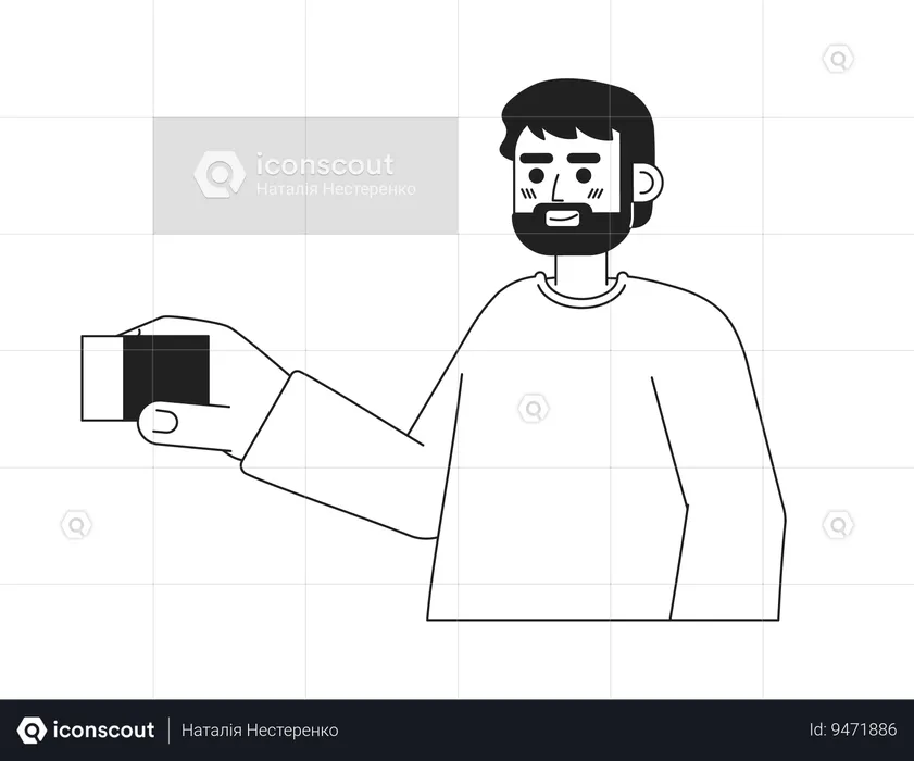 Happy bearded dad holding constructor cube  Illustration