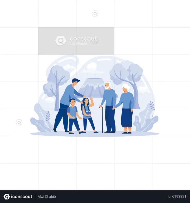 Happy big family standing together  Illustration