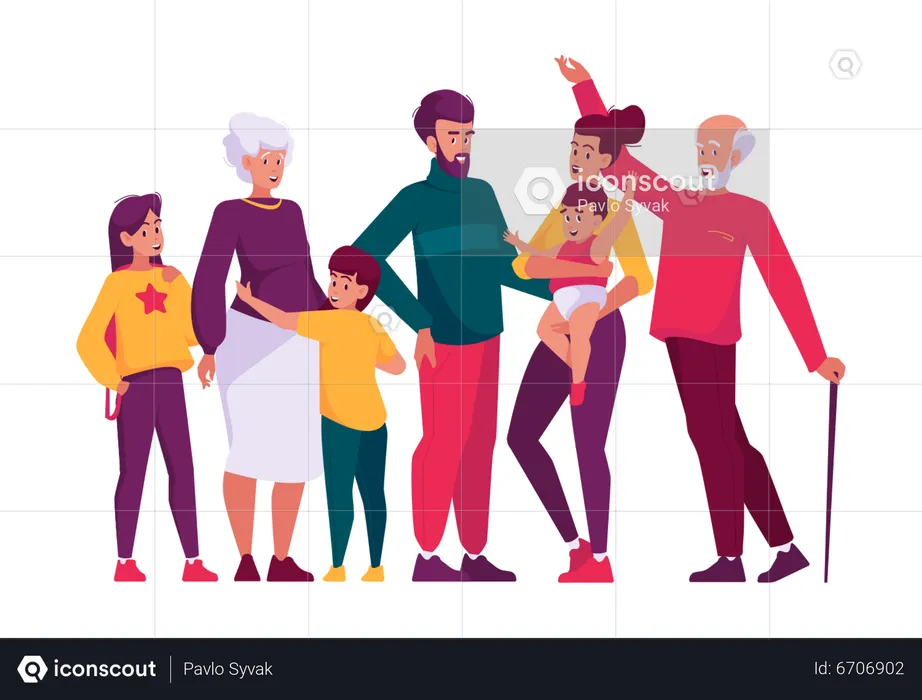 Happy Big Family Together  Illustration