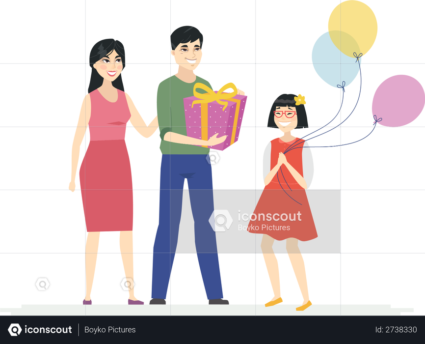 Happy birthday of girl holding balloons Illustration