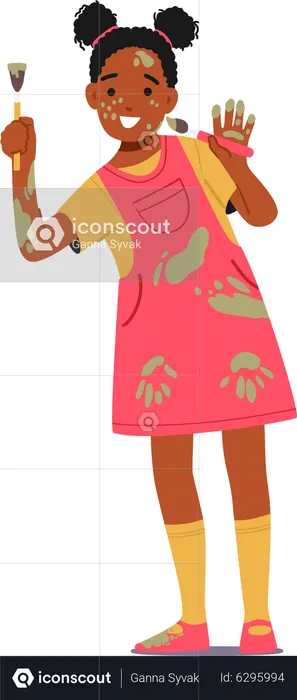 Happy Black Girl Covered with Paints Spots  Illustration