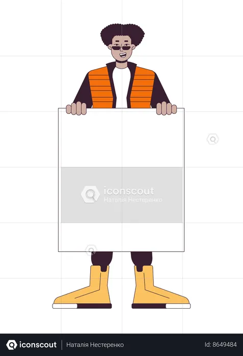 Happy black man with empty blank  Illustration