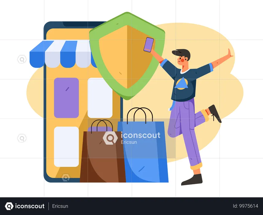 Happy Boy doing secure shopping payment  Illustration