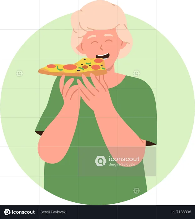 Happy boy eating pizza slice  Illustration