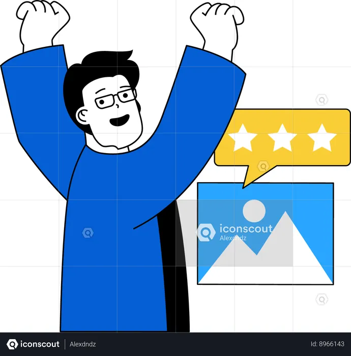 Happy boy getting three stars photo review  Illustration