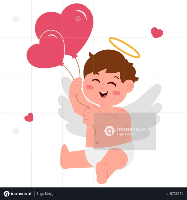 Happy boy Hold Love Balloon  Illustration
