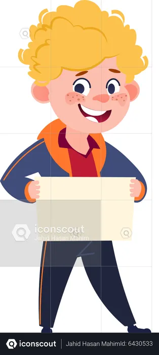 Happy boy holding empty board  Illustration
