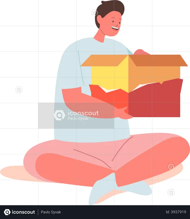 Happy Boy Open Gift  Illustration