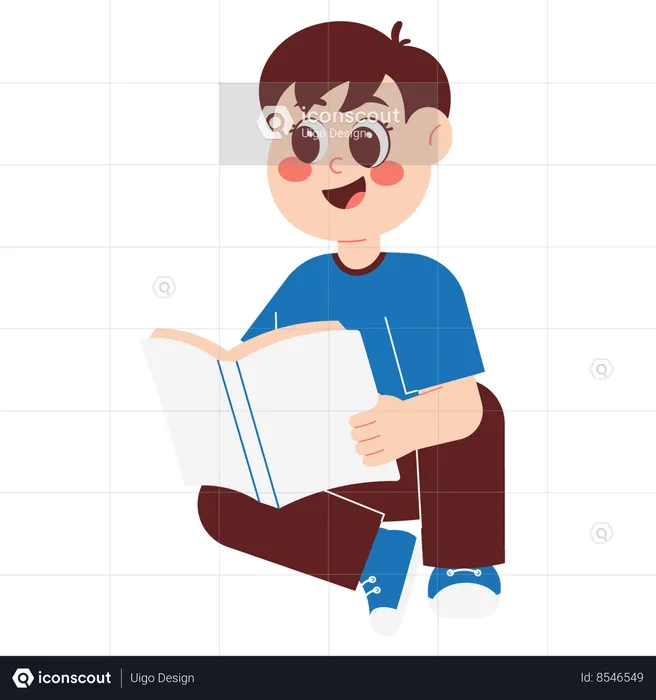 Happy Boy Reading Book  Illustration