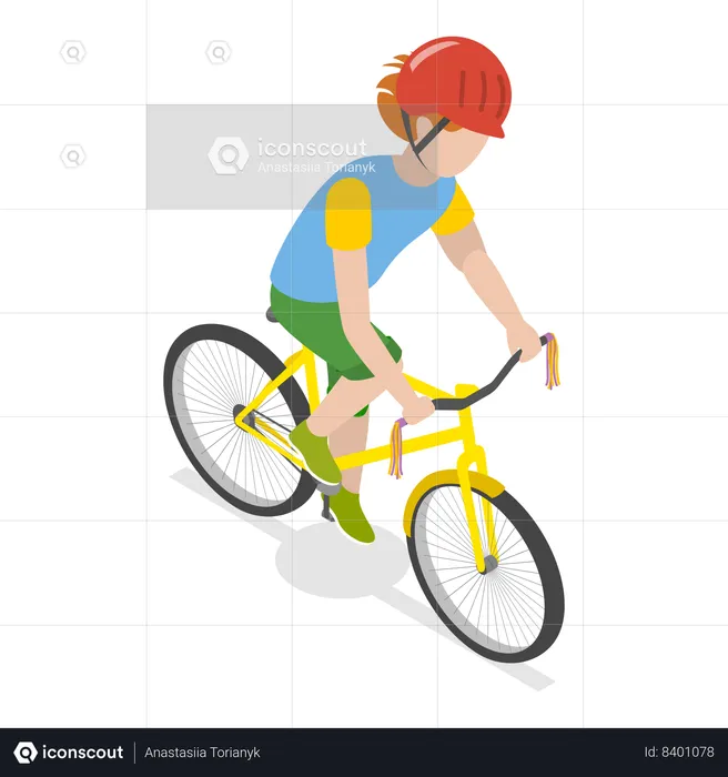 Happy boy riding bicycle wearing helmet  Illustration