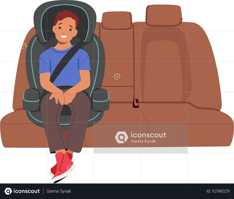 Happy Boy Sitting In Car Seat  Illustration