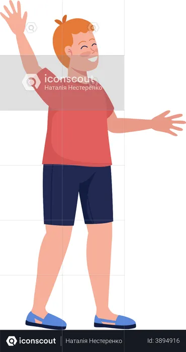 Happy boy waving hand  Illustration