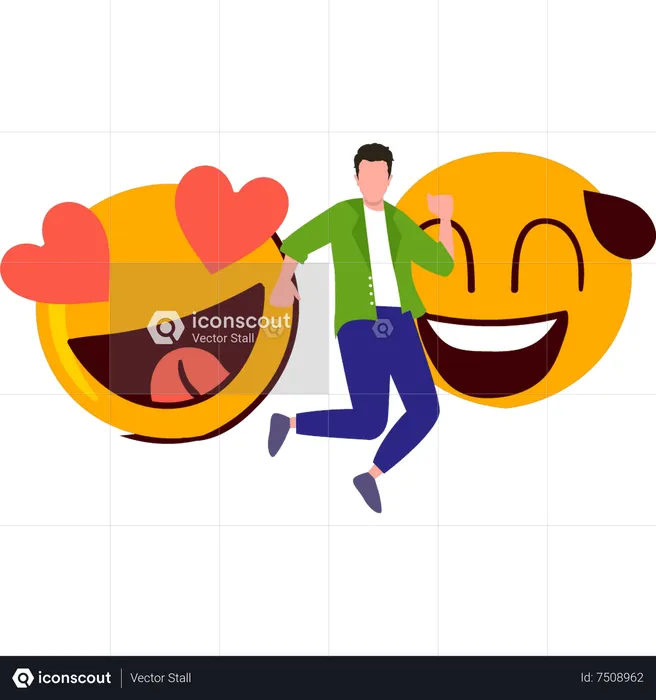 Happy boy with emojis  Illustration
