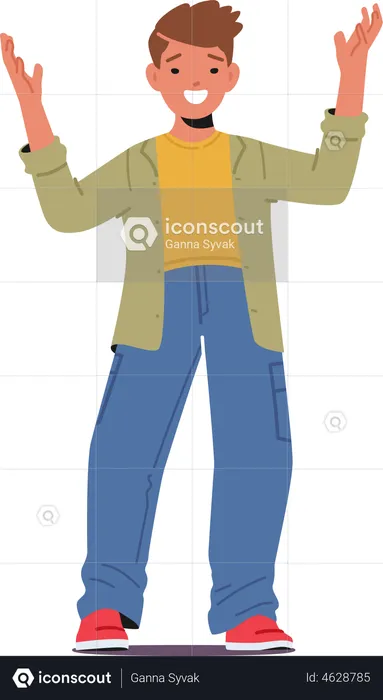 Happy Boy with Raised Arms  Illustration
