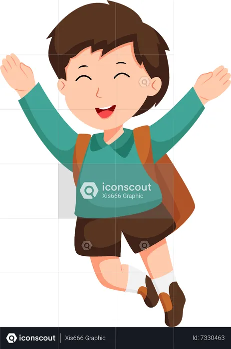 Happy Boy with SchoolBag  Illustration