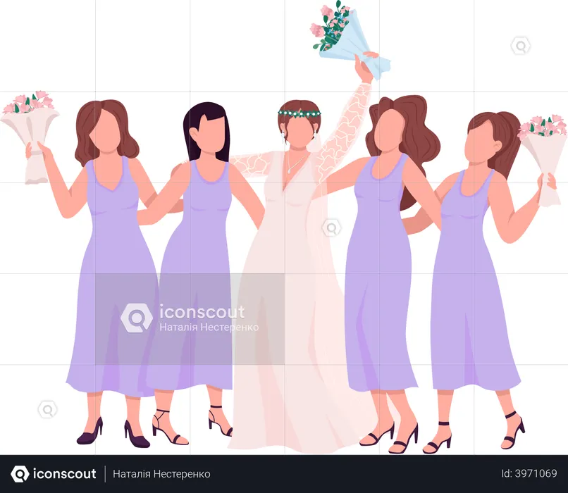 Happy bride with bridesmaid  Illustration