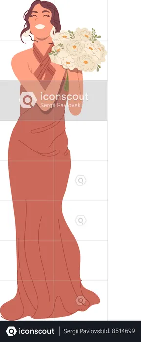 Happy bridesmaid catching flower bouquet  Illustration