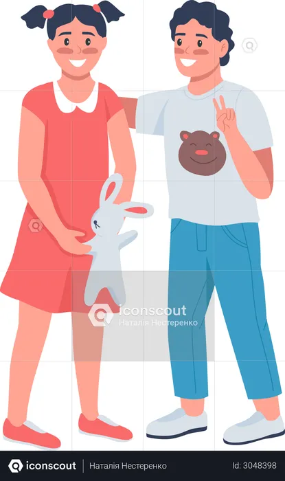 Happy brother and sister f  Illustration