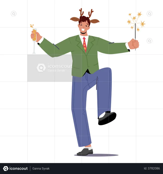 Happy Business Man Celebrate Christmas Or New Year Party  Illustration