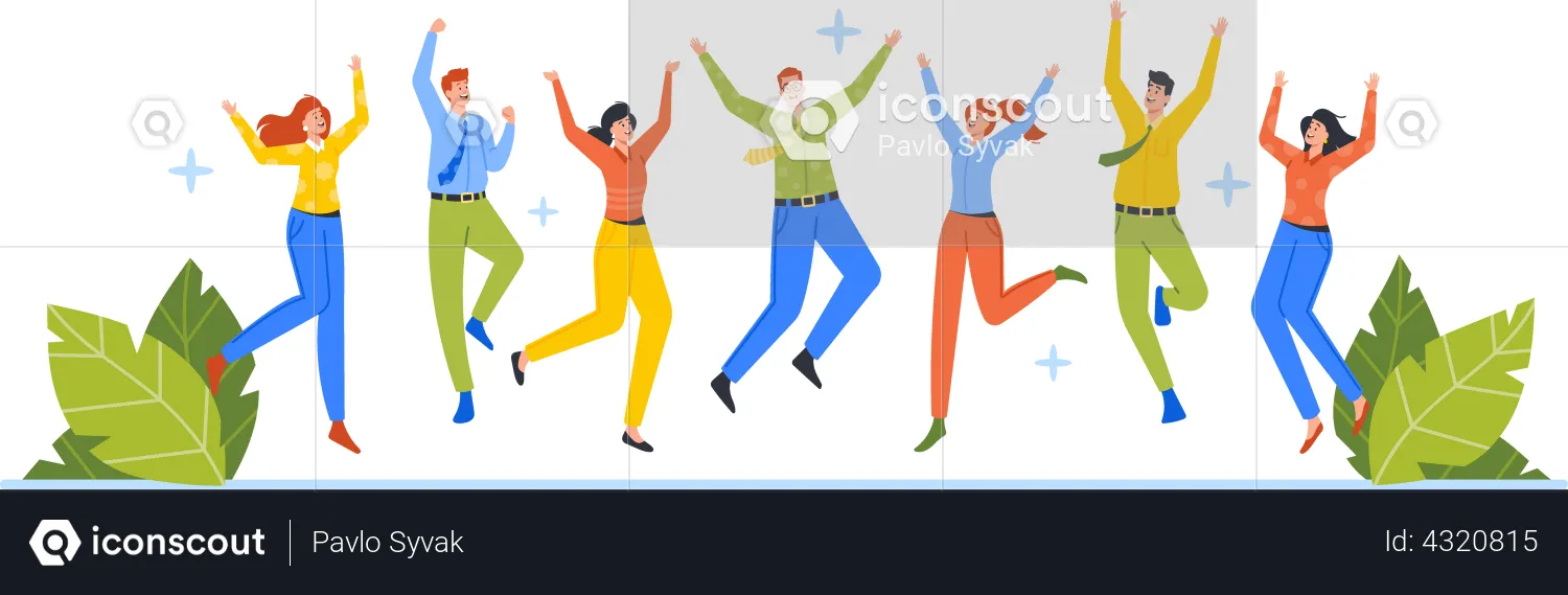 Happy Business People Jumping  Illustration