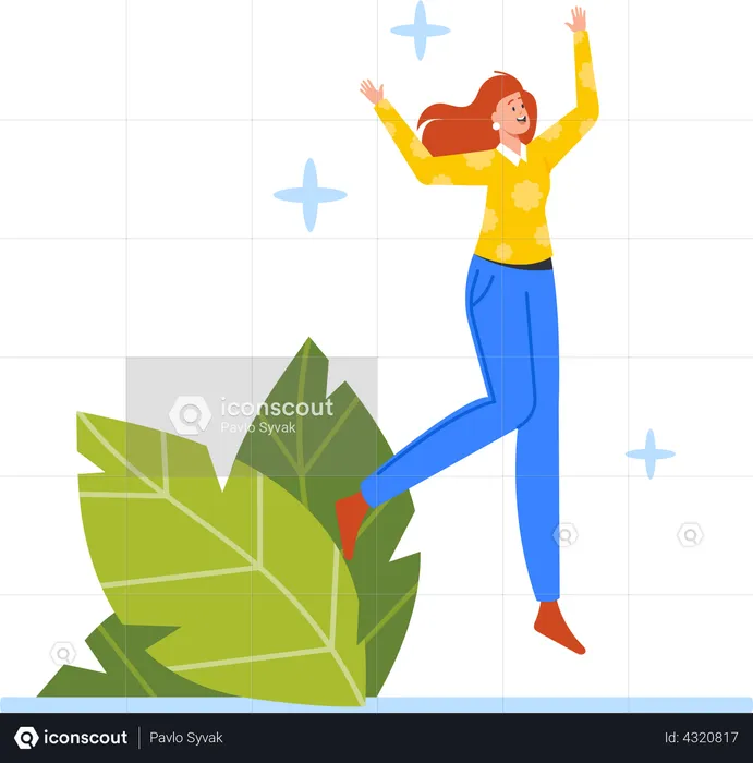 Happy Business Woman Jumping  Illustration