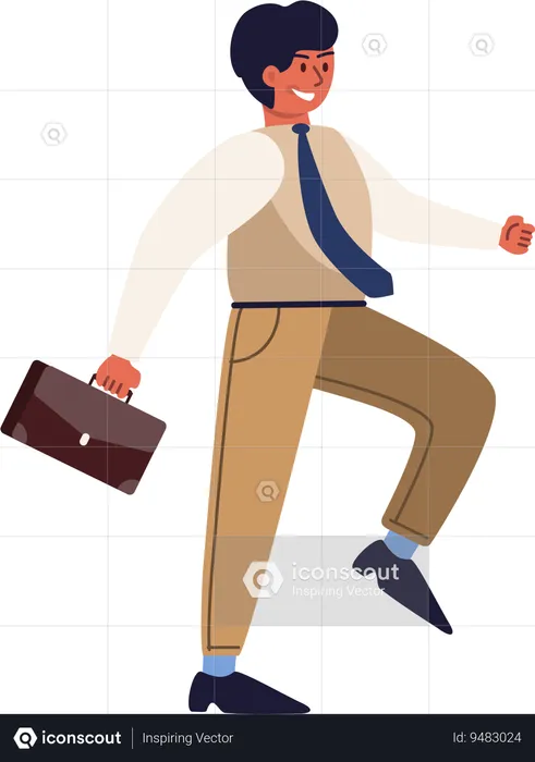 Happy Businessman holding briefcase while going to oofice  Illustration