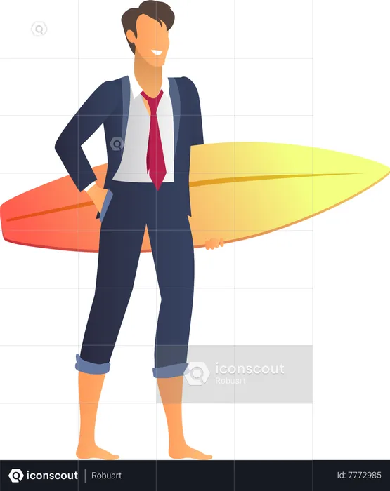 Happy Businessman in Suit with Glitter Surfboard  Illustration