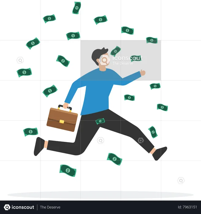 Happy businessman jump high with money rain  Illustration