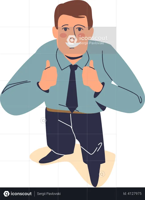 Happy businessman looking up and showing thumb up  Illustration